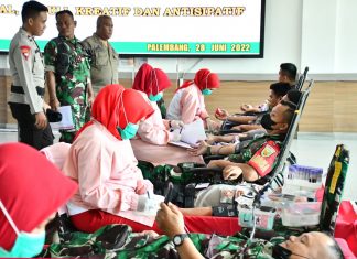 Sambut HUT Ke-41, Korem 044/Gapo Gelar Donor Darah