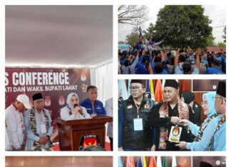 PENYERAHAN BERKAS BACALON BUPATI DAN BACALON WABUPHJ.LIDYAWATI & H.HARIYANTO DIKANTOR KPU KAB LAHAT