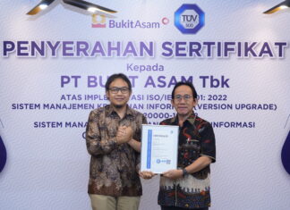 Bukit Asam (PTBA) Raih Sertifikat Berstandar Internasional untuk Layanan Teknologi Informasi